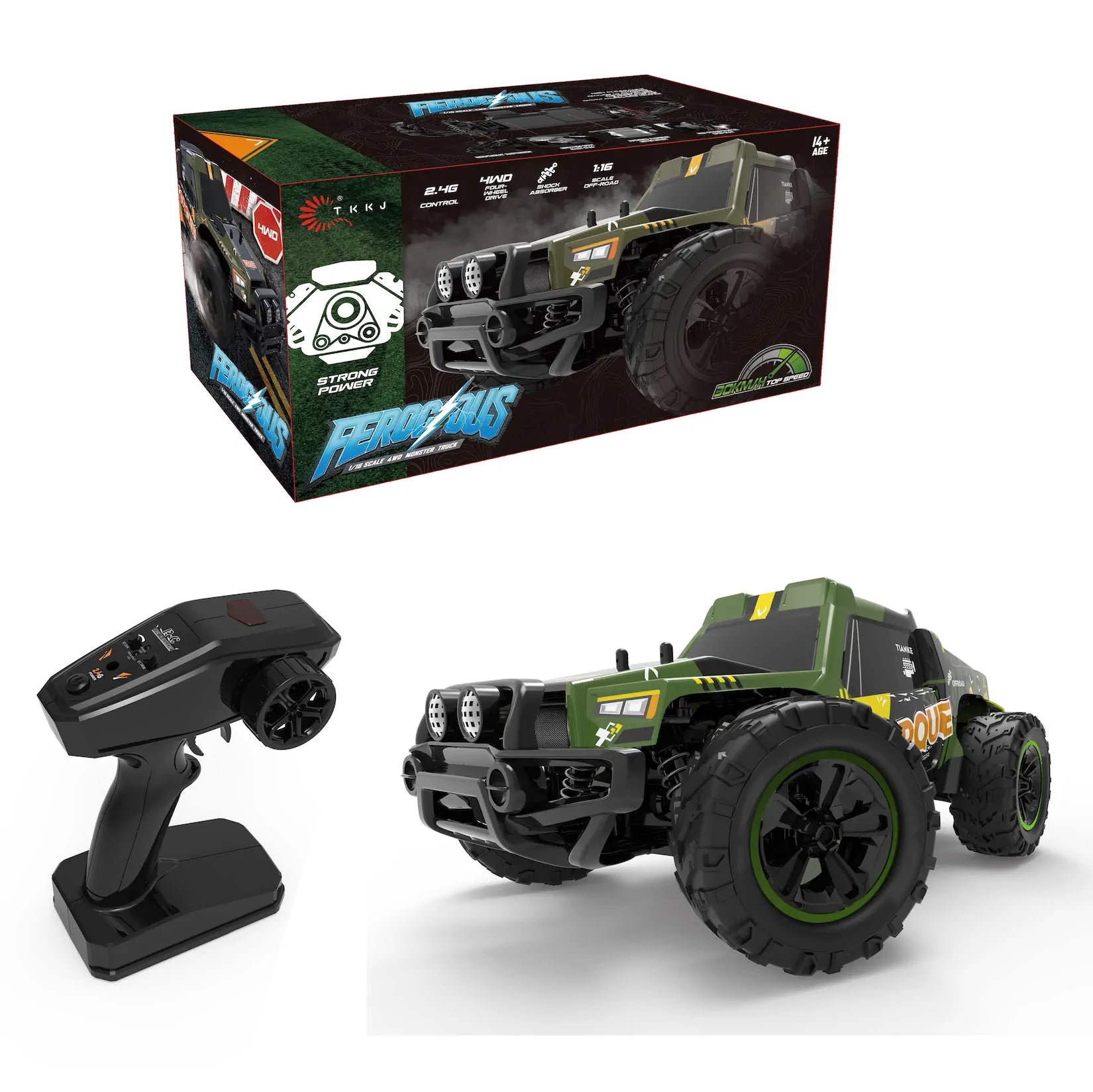 Realistic toy carsFEROCIOUS RC Remote Controlled Four-Wheel Drive Monster Truck