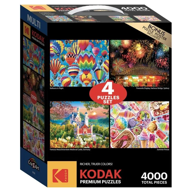 Exciting gamesKODAK 4 IN 1 PREMIUM JIGSAW 4000 PC PUZZLE FIREWORKS AND HOT AIR BALLOONS
