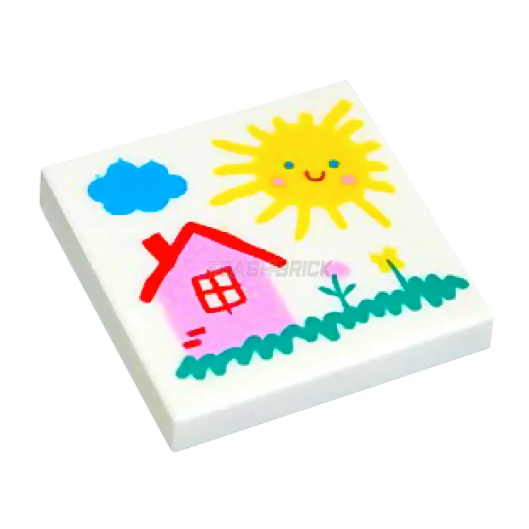 Encouraging social interaction LEGOLEGO Minifigure Accessories - 2 x 2 Tile, Kids Drawing, Drawing of Cloud, Sun, House, & Flowers Pattern [3068bpb1882]