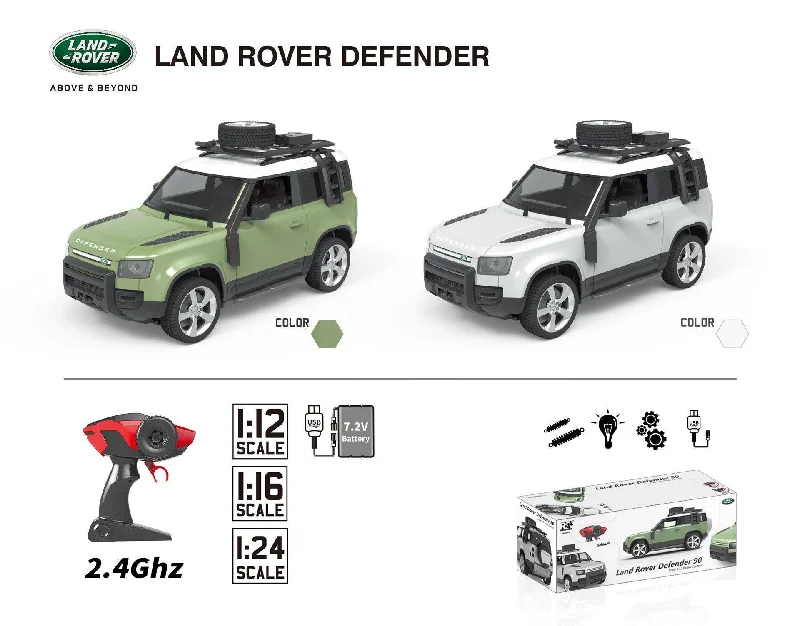 Playful toys RANGE ROVER Defender RC Car with front Lights 1:24 Scale - Green