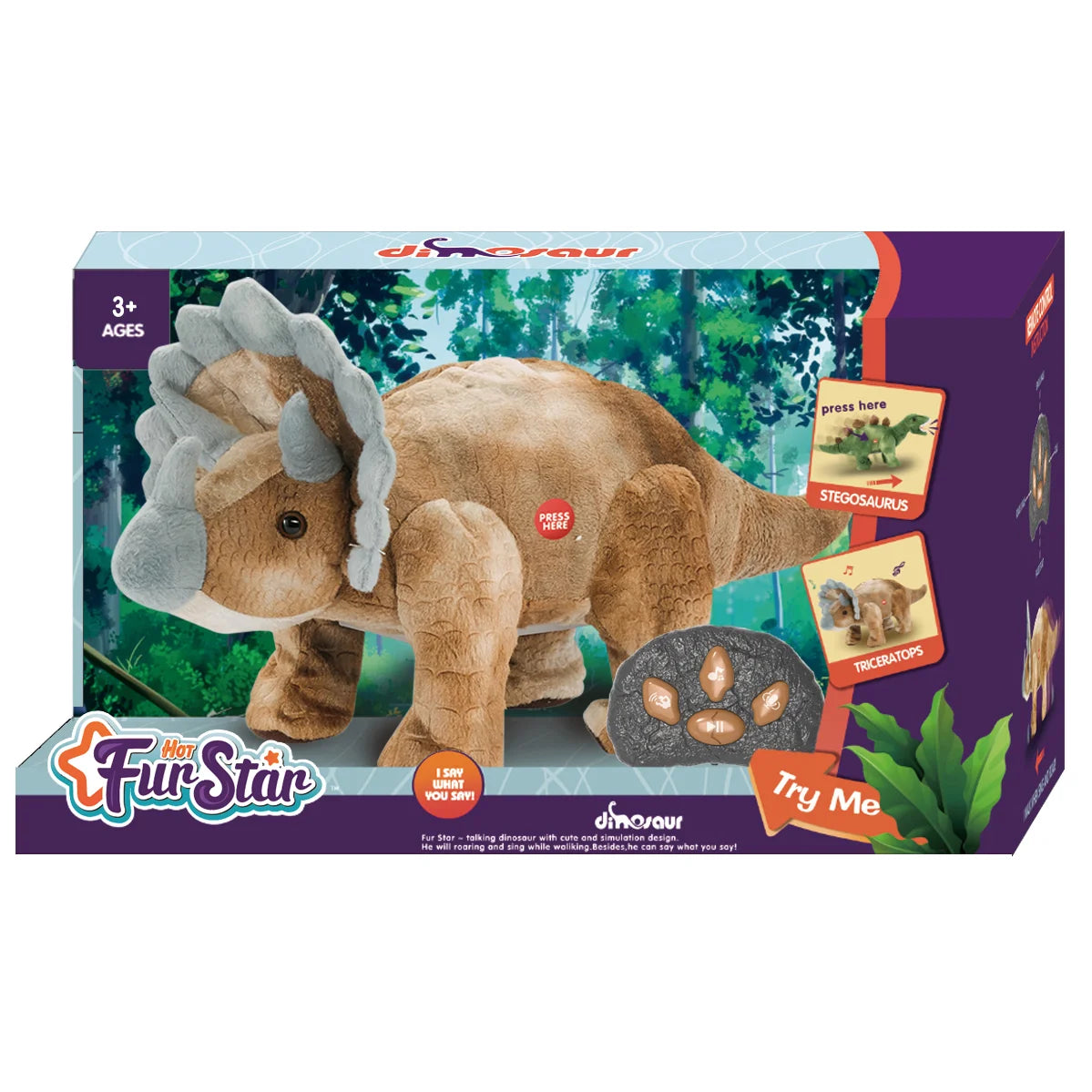 Playful toys Remote Controlled Interactive RC Plush Dinosaur Triceratops