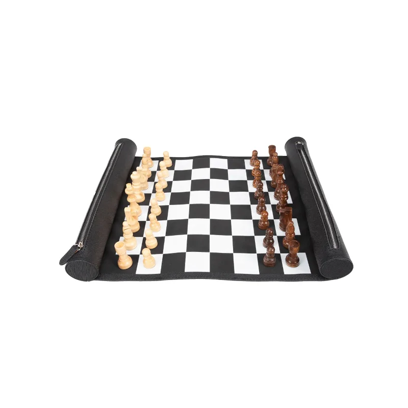 Intricate puzzles Roll-Up Chess Travel Set in Black