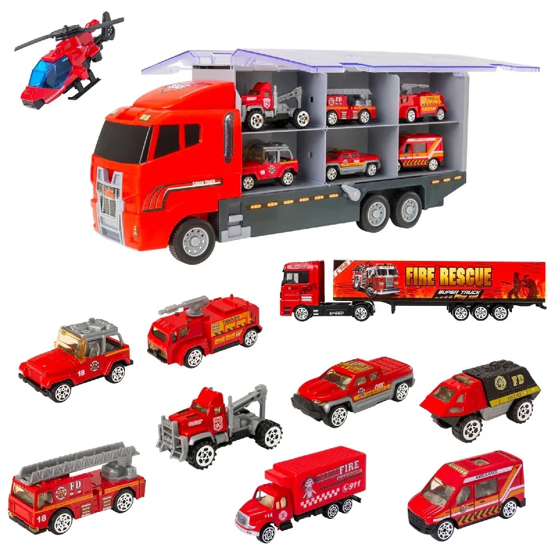 High-quality toy cars Teamsterz Fire Service Transporter Toy Truck Playset